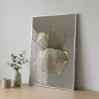Organik Form Krem Tonları Tekli Gümüş Metal Çerçeveli Cam Tablo Duvar Salon Aksesuarları