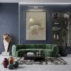 Organik Form Krem Tonları Tekli Siyah Metal Çerçeveli Cam Tablo Yatak Odası Koridor