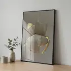 Organik Form Krem Tonları Tekli Siyah Metal Çerçeveli Cam Tablo Yatak Odası Koridor
