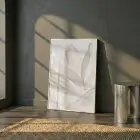 Eterik Yapraklar Uçuk Bej Tonları Tekli Beyaz Metal Çerçeveli Cam Tablo Yatak Odası