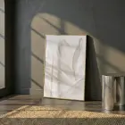 Eterik Yapraklar Uçuk Bej Tonları Tekli Gold Metal Çerçeveli Cam Tablo Poster Dekoratif