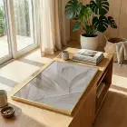 Eterik Yapraklar Uçuk Bej Tonları Tekli Gold Metal Çerçeveli Cam Tablo Poster Dekoratif