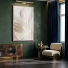 Eterik Yapraklar Uçuk Bej Tonları Tekli Gümüş Metal Çerçeveli Cam Tablo Yatak Odası