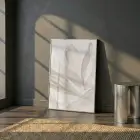 Eterik Yapraklar Uçuk Bej Tonları Tekli Gümüş Metal Çerçeveli Cam Tablo Yatak Odası