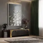 Bitkisel Motifler Koyu Gri Tonlar Tekli Beyaz Metal Çerçeveli Cam Tablo Ev Dekorasyonu