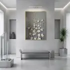 Bitkisel Motifler Koyu Gri Tonlar Tekli Gold Metal Çerçeveli Cam Tablo Yatak Odası