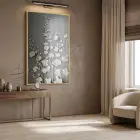 Bitkisel Motifler Koyu Gri Tonlar Tekli Gold Metal Çerçeveli Cam Tablo Yatak Odası