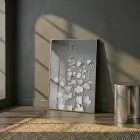 Bitkisel Motifler Koyu Gri Tonlar Tekli Gold Metal Çerçeveli Cam Tablo Yatak Odası