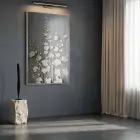 Bitkisel Motifler Koyu Gri Tonlar Tekli Gümüş Metal Çerçeveli Cam Tablo Ev Dekorasyonu