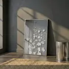 Bitkisel Motifler Koyu Gri Tonlar Tekli Gümüş Metal Çerçeveli Cam Tablo Ev Dekorasyonu