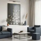 Bitkisel Motifler Koyu Gri Tonlar Tekli Siyah Metal Çerçeveli Cam Tablo Duvar Salon