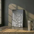 Bitkisel Motifler Koyu Gri Tonlar Tekli Siyah Metal Çerçeveli Cam Tablo Duvar Salon