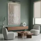 Bitkisel Kabartma Sıcak Bej Tonları Tekli Beyaz Metal Çerçeveli Cam Tablo Ev Dekorasyonu