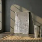 Bitkisel Kabartma Sıcak Bej Tonları Tekli Beyaz Metal Çerçeveli Cam Tablo Ev Dekorasyonu