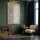 Bitkisel Kabartma Sıcak Bej Tonları Tekli Gold Metal Çerçeveli Cam Tablo Ev Dekorasyonu