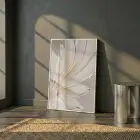 Akışkan Yapraklar Sıcak Krem Tonları Tekli Beyaz Metal Çerçeveli Cam Tablo Yatak Odası