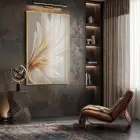 Akışkan Yapraklar Sıcak Krem Tonları Tekli Gold Metal Çerçeveli Cam Tablo Salon Oturma