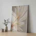 Akışkan Yapraklar Sıcak Krem Tonları Tekli Gümüş Metal Çerçeveli Cam Tablo Poster Dekoratif