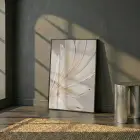 Akışkan Yapraklar Sıcak Krem Tonları Tekli Siyah Metal Çerçeveli Cam Tablo Ev Dekorasyonu