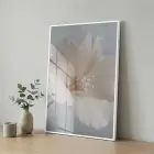 Narin Çiçek Açık Pastel Tonlar Tekli Beyaz Metal Çerçeveli Cam Tablo Duvar Salon