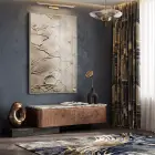 Bitki Rölyef Sıcak Bej Tonlar Tekli Gümüş Metal Çerçeveli Cam Tablo Duvar Salon
