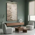 Bitki Rölyef Sıcak Bej Tonlar Tekli Siyah Metal Çerçeveli Cam Tablo Poster Dekoratif