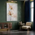 Şeffaf Çiçekler Sıcak Şeftali Tonları Tekli Beyaz Metal Çerçeveli Cam Tablo Salon Oturma