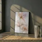 Şeffaf Çiçekler Sıcak Şeftali Tonları Tekli Siyah Metal Çerçeveli Cam Tablo Duvar Salon