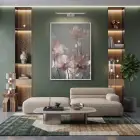 Şeffaf Çiçekler Pastel Pembe Tonları Tekli Beyaz Metal Çerçeveli Cam Tablo Ev Dekorasyonu