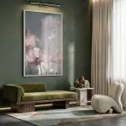 Şeffaf Çiçekler Pastel Pembe Tonları Tekli Beyaz Metal Çerçeveli Cam Tablo Ev Dekorasyonu