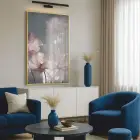Şeffaf Çiçekler Pastel Pembe Tonları Tekli Gold Metal Çerçeveli Cam Tablo Duvar Salon
