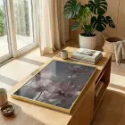 Şeffaf Çiçekler Pastel Pembe Tonları Tekli Gold Metal Çerçeveli Cam Tablo Duvar Salon