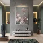 Şeffaf Çiçekler Pastel Pembe Tonları Tekli Gümüş Metal Çerçeveli Cam Tablo Poster Dekoratif