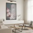Şeffaf Çiçekler Pastel Pembe Tonları Tekli Siyah Metal Çerçeveli Cam Tablo Yatak Odası