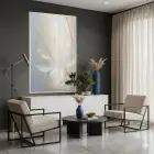 Eterik Yapraklar Nötr Krem Tekli Beyaz Metal Çerçeveli Cam Tablo Duvar Salon Aksesuarları