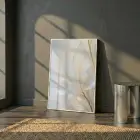 Eterik Yapraklar Nötr Krem Tekli Beyaz Metal Çerçeveli Cam Tablo Duvar Salon Aksesuarları