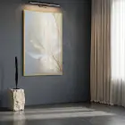 Eterik Yapraklar Nötr Krem Tekli Gold Metal Çerçeveli Cam Tablo Poster Dekoratif Obje