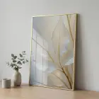 Eterik Yapraklar Nötr Krem Tekli Gold Metal Çerçeveli Cam Tablo Poster Dekoratif Obje