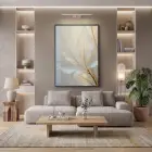 Eterik Yapraklar Nötr Krem Tekli Siyah Metal Çerçeveli Cam Tablo Duvar Salon Aksesuarları