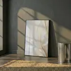 Eterik Yapraklar Nötr Krem Tekli Siyah Metal Çerçeveli Cam Tablo Duvar Salon Aksesuarları