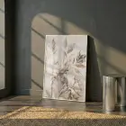 Soyut Çiçekler Sıcak Bej Tonlar Tekli Beyaz Metal Çerçeveli Cam Tablo Yatak Odası