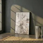 Soyut Çiçekler Sıcak Bej Tonlar Tekli Siyah Metal Çerçeveli Cam Tablo Salon Oturma