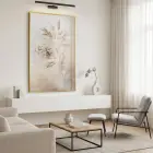 Bitki Desen Sıcak Bej Tonları Tekli Gold Metal Çerçeveli Cam Tablo Salon Oturma
