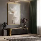 Soyut Çiçek Sıcak Bej Tonlar Tekli Gold Metal Çerçeveli Cam Tablo Yatak Odası