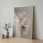 Soyut Çiçek Sıcak Bej Tonlar Tekli Gold Metal Çerçeveli Cam Tablo Yatak Odası