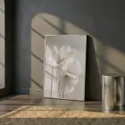 Soyut Çiçek Sıcak Bej Tonlar Tekli Gümüş Metal Çerçeveli Cam Tablo Ev Dekorasyonu
