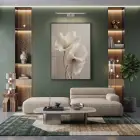 Soyut Çiçek Sıcak Bej Tonlar Tekli Siyah Metal Çerçeveli Cam Tablo Poster Dekoratif