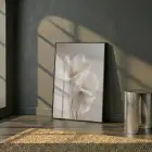 Soyut Çiçek Sıcak Bej Tonlar Tekli Siyah Metal Çerçeveli Cam Tablo Poster Dekoratif