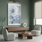 Suluboya Çiçek Buz Mavisi Tonları Tekli Beyaz Metal Çerçeveli Cam Tablo Duvar Salon