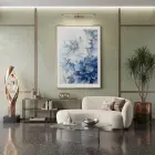 Suluboya Çiçek Buz Mavisi Tonları Tekli Gold Metal Çerçeveli Cam Tablo Poster Dekoratif